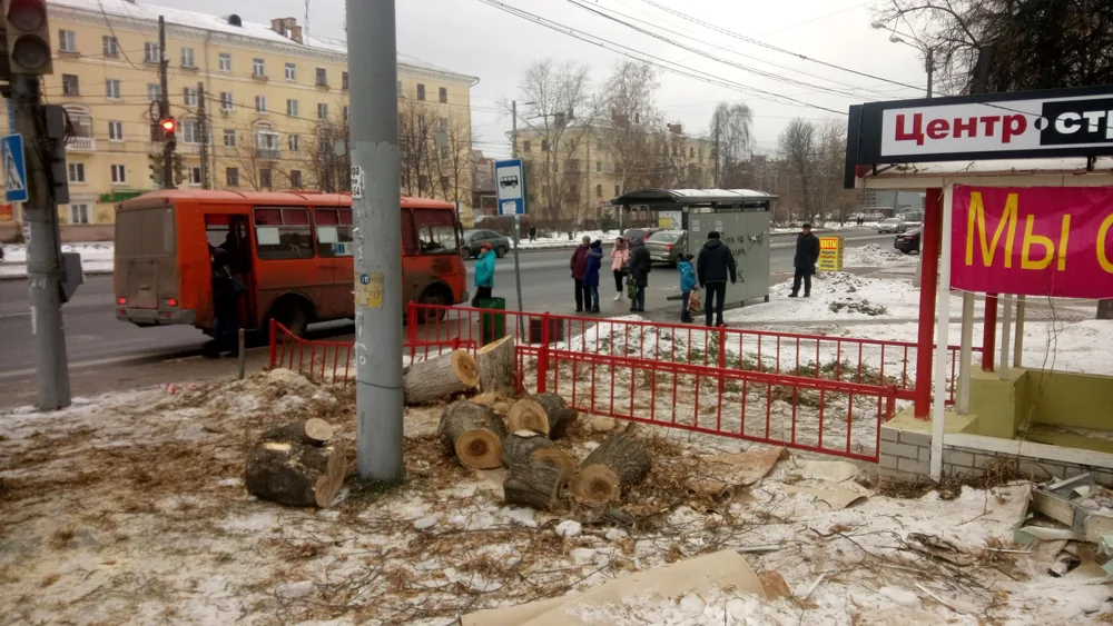 Спил деревьев на автовышке, Коминтерна